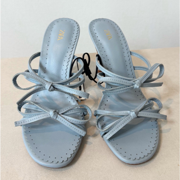 ZARA Strappy Bow Heels Light Blue NWT | Sizes 7.5 & 8 - Picture 4 of 16